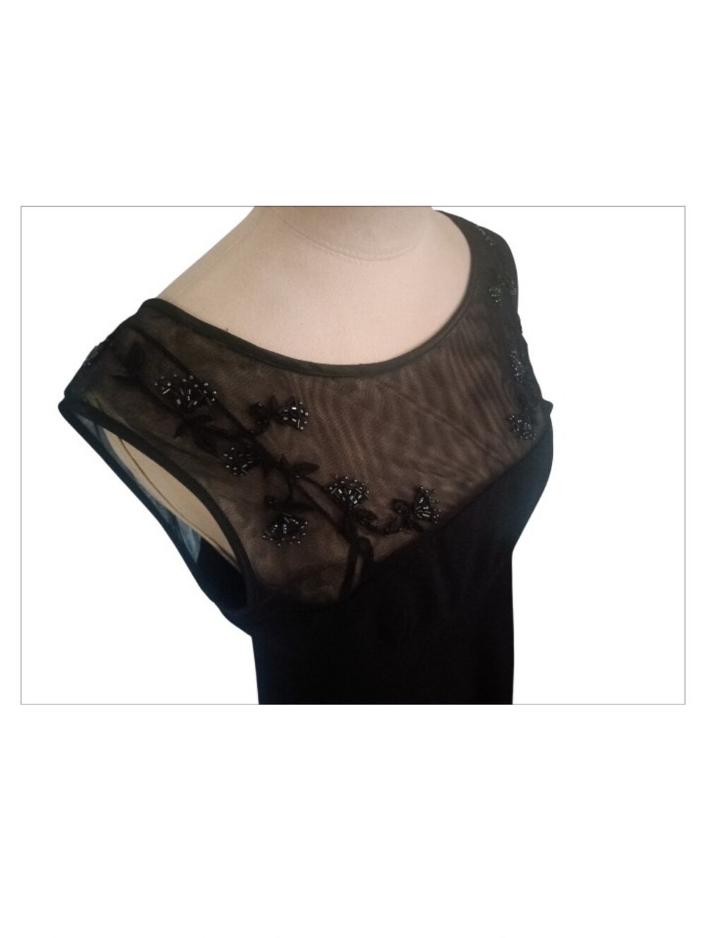 VTG Evan Picone Black Sleeveless Beaded Floral Mesh Midi Cocktail Dress Size 8P - Picture 7 of 7